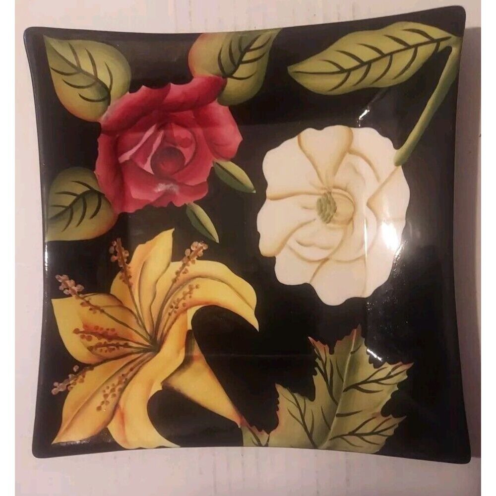 Pacific Rim Handpainted China Flower Dish ,serving Plate,decorative‎ 8 X 8 "